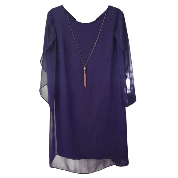 SLNY Fashion Women's Lined Dress Size 12 Split Sleeve Necklace Shift Dress Blue - Picture 14 of 14